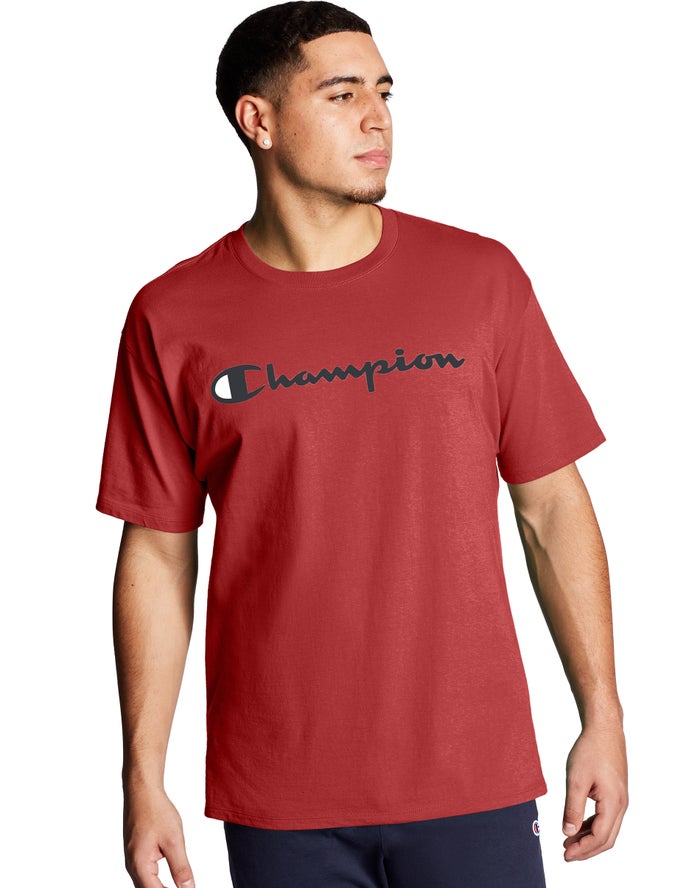 Champion Herre T-Shirts Rød - Graphic Jersey Script Logo - Danmark IMZ-804729